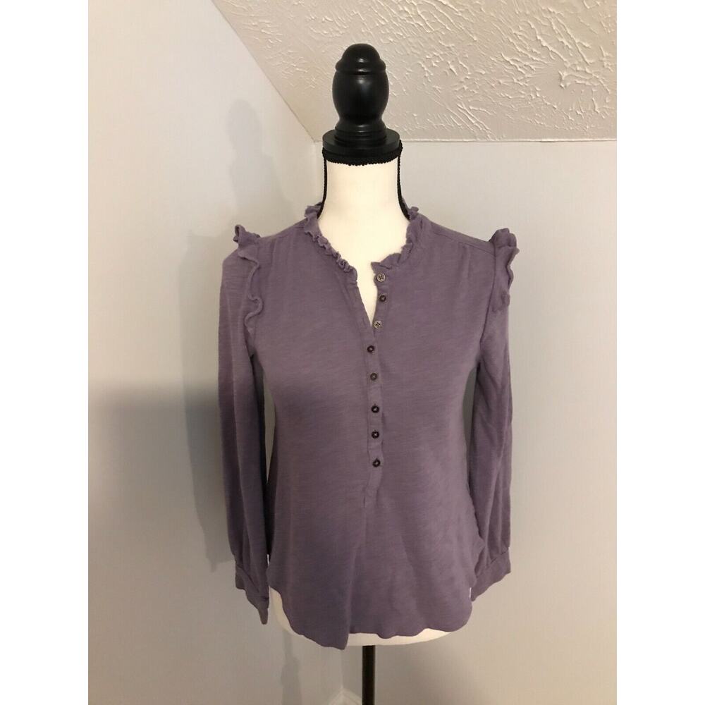 Women's Lavender Ruffle-Trim Henley Top